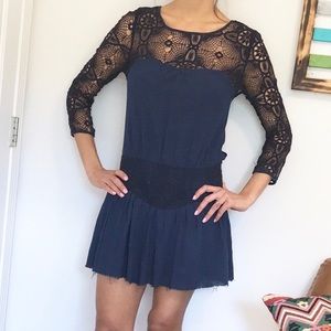 Free People navy crochet mini  dress